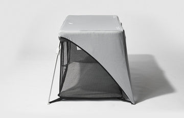 Side view of Lotus Crib Fun Shade in grey